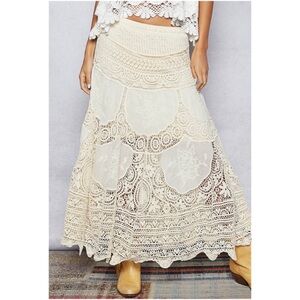 Cream Stretchy Waist Partially Lined Maxi Skirt